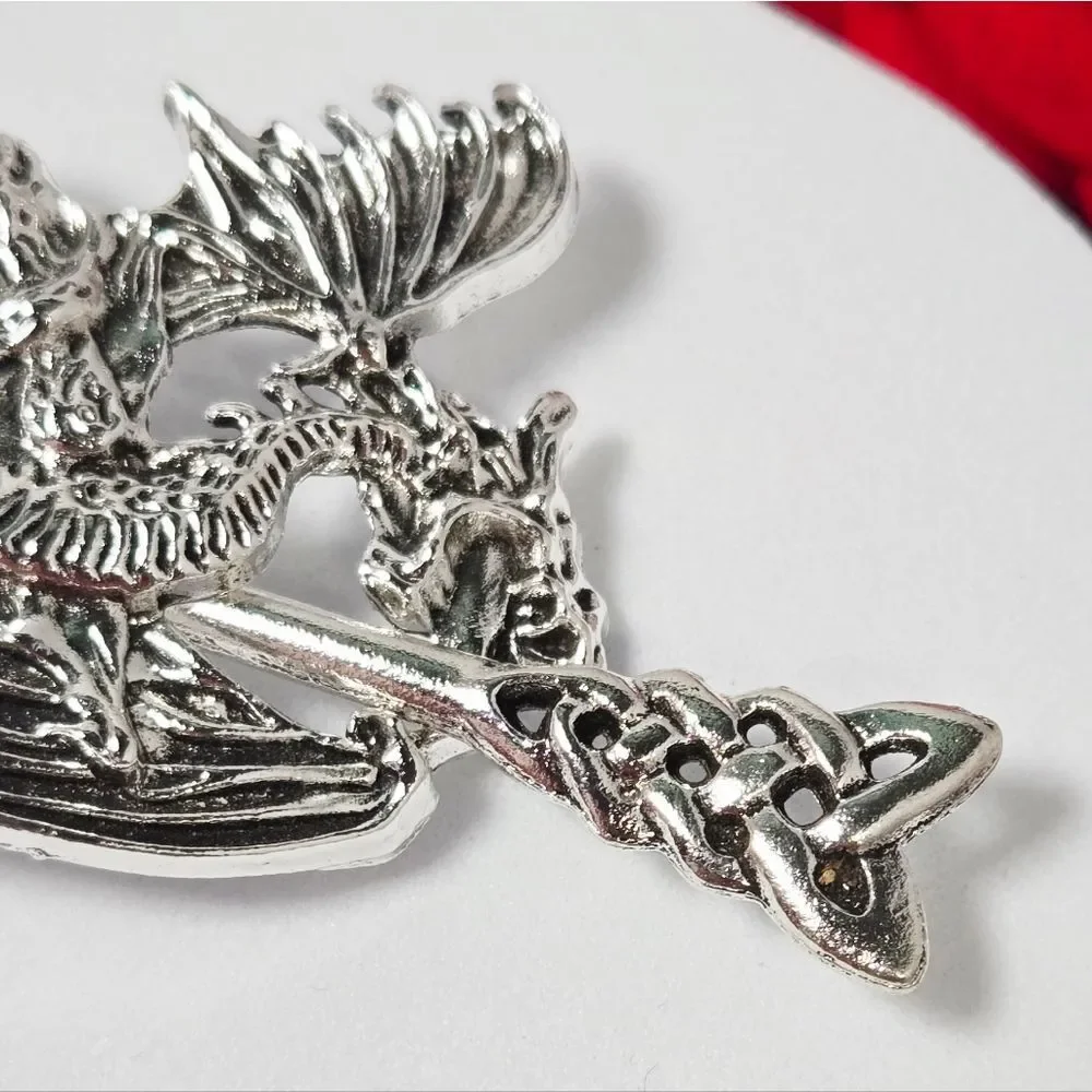 Silver Wyvern Dragon Celtic Knot Hair Pin Nordic Viking Stick Barrette Bun Clip